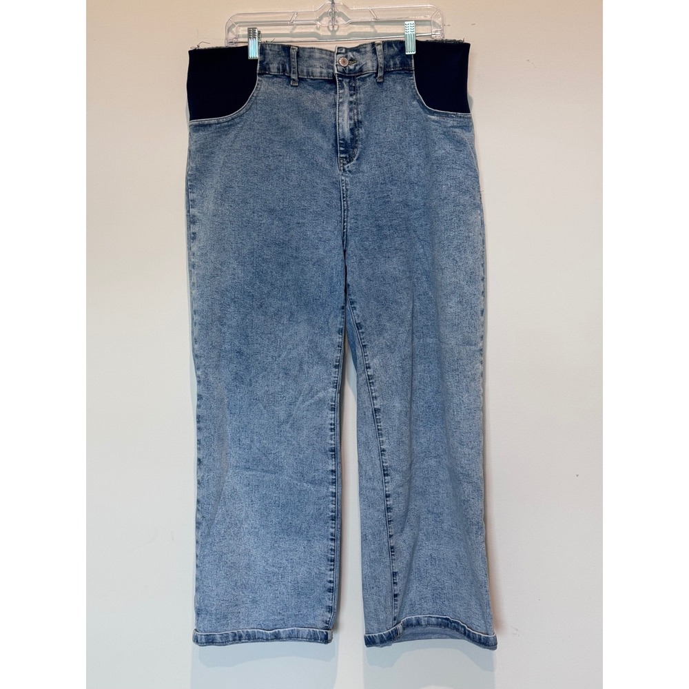 Maternity Wide Leg Jeans Light Acid Wash Elastic Side Panel Denim Pants XL